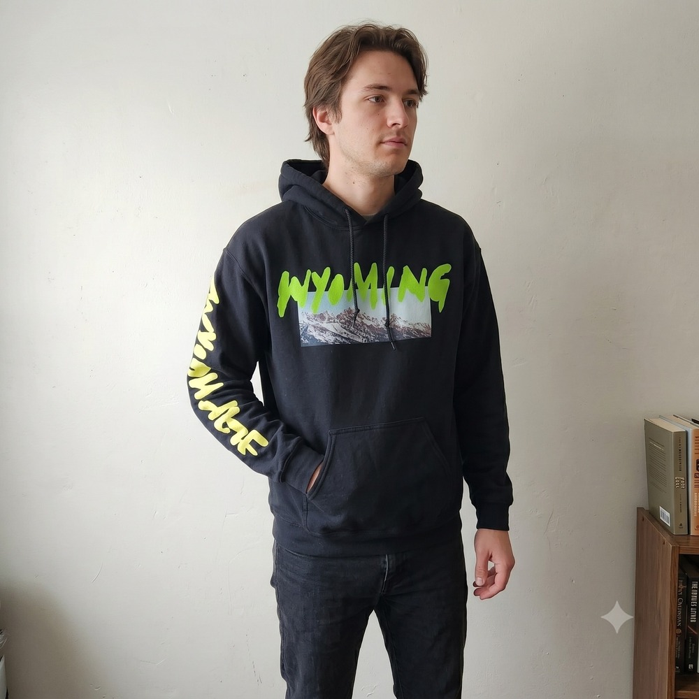 Kanye West Mens Wyoming Hoodie Medium Black Neon Jackson Hole Album Listening